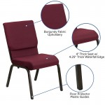 18.5''W Stacking Church Chair in Burgundy Patterned Fabric - Gold Vein Frame