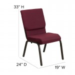 18.5''W Stacking Church Chair in Burgundy Patterned Fabric - Gold Vein Frame