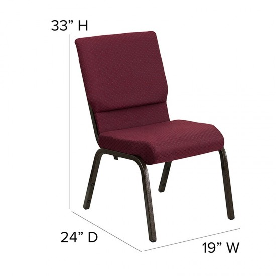 18.5''W Stacking Church Chair in Burgundy Patterned Fabric - Gold Vein Frame