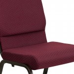 18.5''W Stacking Church Chair in Burgundy Patterned Fabric - Gold Vein Frame