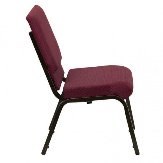 18.5''W Stacking Church Chair in Burgundy Patterned Fabric - Gold Vein Frame