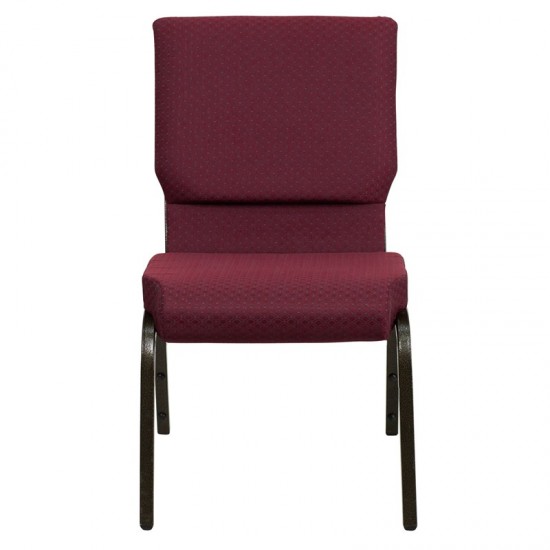 18.5''W Stacking Church Chair in Burgundy Patterned Fabric - Gold Vein Frame