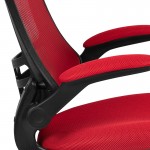 Mid-Back Red Mesh Ergonomic Drafting Chair with Adjustable Foot Ring and Flip-Up Arms