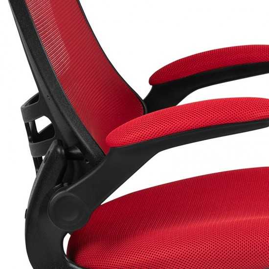 Mid-Back Red Mesh Ergonomic Drafting Chair with Adjustable Foot Ring and Flip-Up Arms