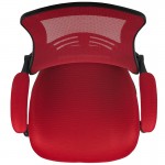 Mid-Back Red Mesh Ergonomic Drafting Chair with Adjustable Foot Ring and Flip-Up Arms