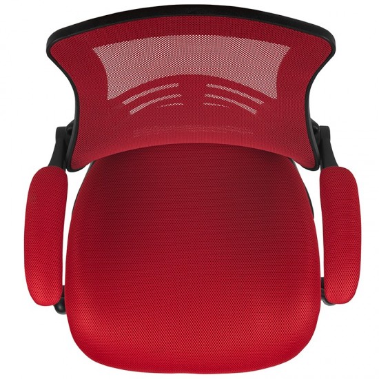 Mid-Back Red Mesh Ergonomic Drafting Chair with Adjustable Foot Ring and Flip-Up Arms
