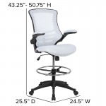 Mid-Back White Mesh Ergonomic Drafting Chair with Adjustable Foot Ring and Flip-Up Arms