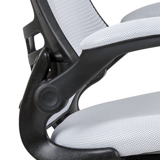 Mid-Back White Mesh Ergonomic Drafting Chair with Adjustable Foot Ring and Flip-Up Arms