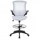 Mid-Back White Mesh Ergonomic Drafting Chair with Adjustable Foot Ring and Flip-Up Arms