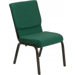 18.5''W Stacking Church Chair in Green Patterned Fabric - Gold Vein Frame