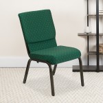 18.5''W Stacking Church Chair in Green Patterned Fabric - Gold Vein Frame