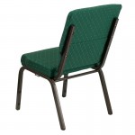 18.5''W Stacking Church Chair in Green Patterned Fabric - Gold Vein Frame