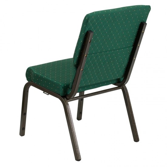 18.5''W Stacking Church Chair in Green Patterned Fabric - Gold Vein Frame