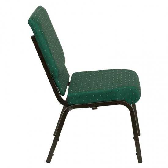 18.5''W Stacking Church Chair in Green Patterned Fabric - Gold Vein Frame