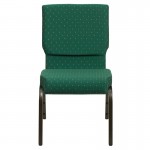 18.5''W Stacking Church Chair in Green Patterned Fabric - Gold Vein Frame