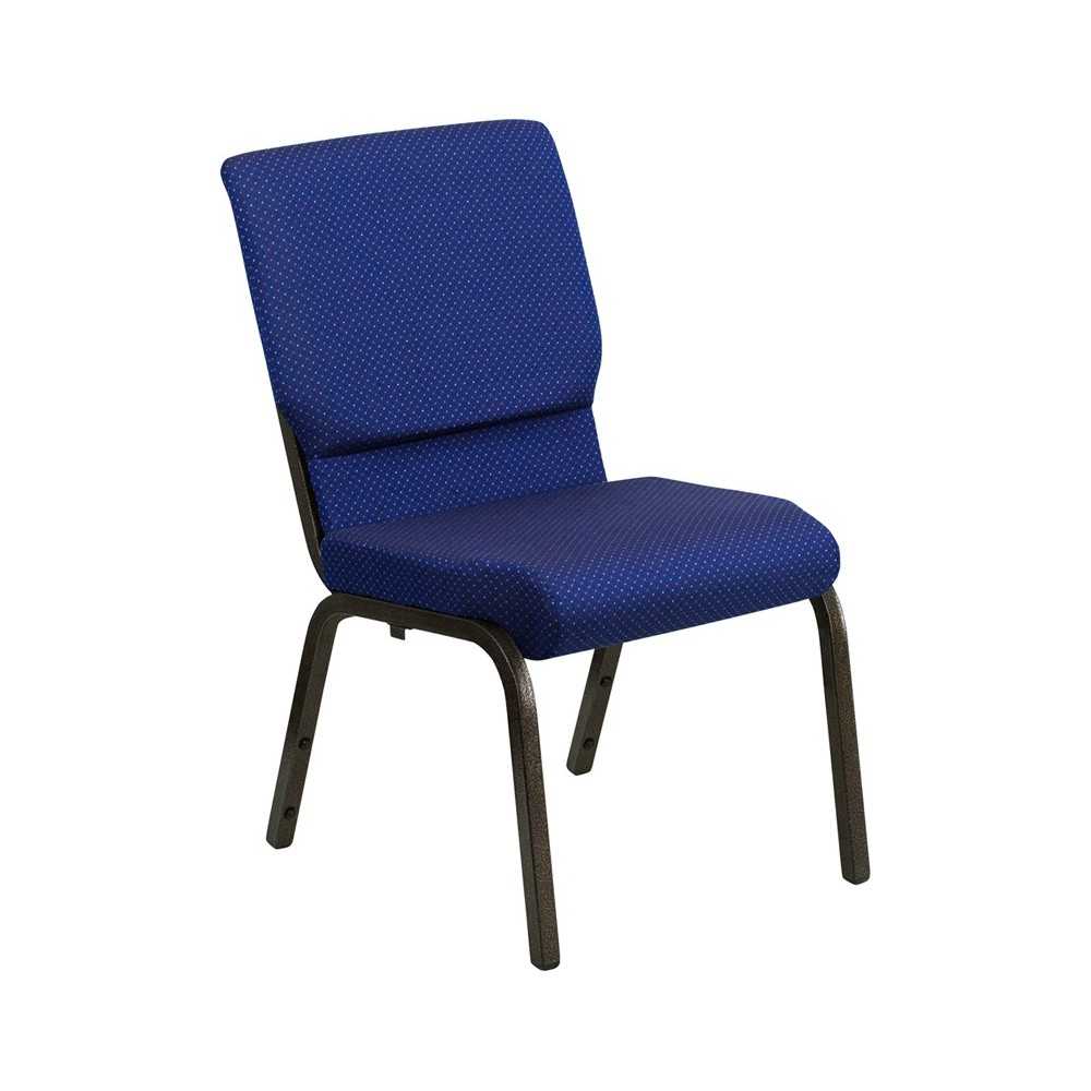 18.5''W Stacking Church Chair in Navy Blue Patterned Fabric - Gold Vein Frame 18.5''W Stacking Church Chair in Navy Blue Patterned Fabric - Gold Vein Frame