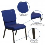 18.5''W Stacking Church Chair in Navy Blue Patterned Fabric - Gold Vein Frame