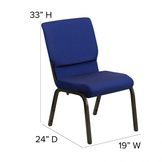 18.5''W Stacking Church Chair in Navy Blue Patterned Fabric - Gold Vein Frame