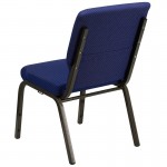 18.5''W Stacking Church Chair in Navy Blue Patterned Fabric - Gold Vein Frame