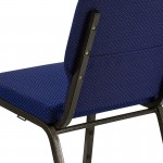 18.5''W Stacking Church Chair in Navy Blue Patterned Fabric - Gold Vein Frame