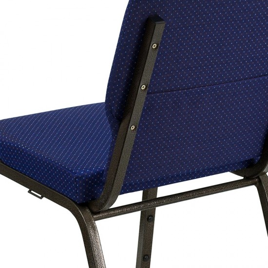 18.5''W Stacking Church Chair in Navy Blue Patterned Fabric - Gold Vein Frame