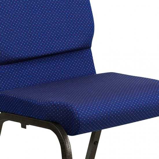 18.5''W Stacking Church Chair in Navy Blue Patterned Fabric - Gold Vein Frame