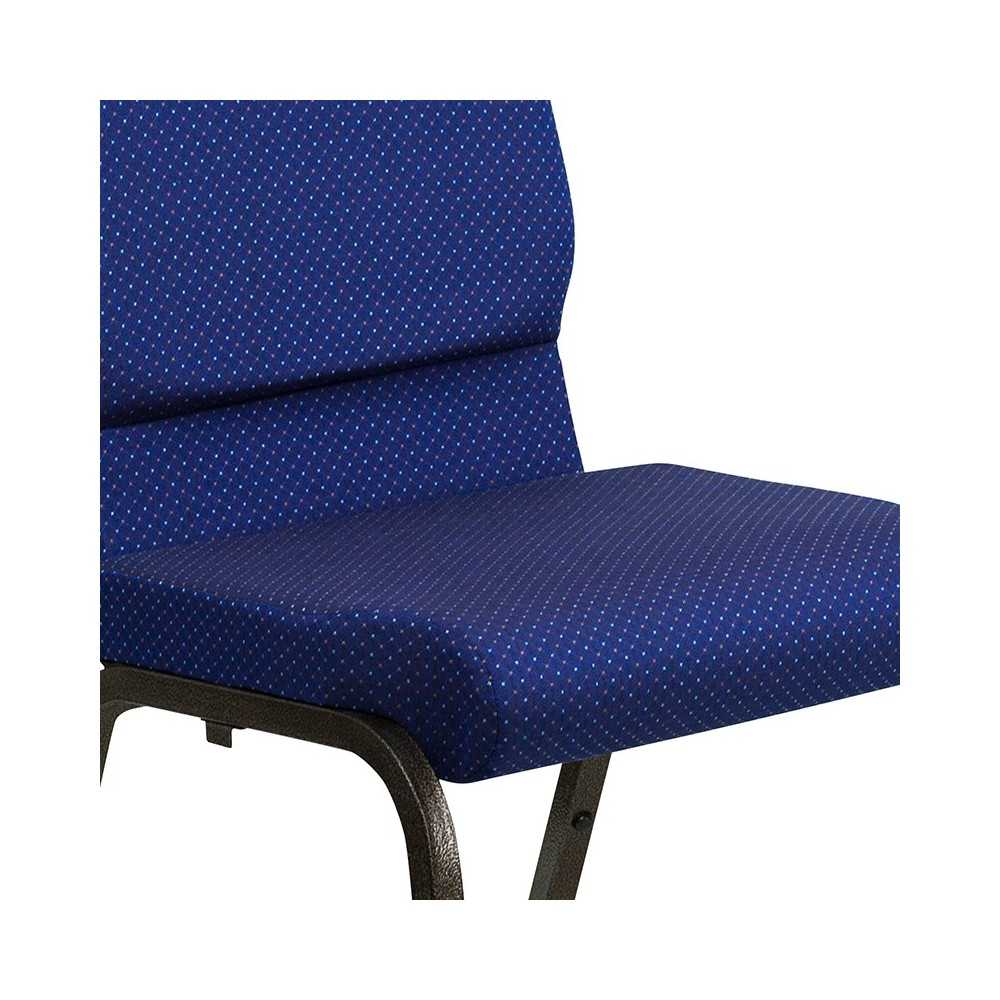 HERCULES Series 18.5''W Stacking Church Chair in Navy Blue Patterned Fabric Gold Vein Frame