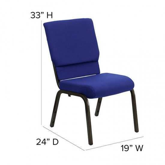 18.5''W Stacking Church Chair in Navy Blue Fabric - Gold Vein Frame