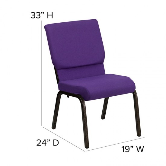 18.5''W Stacking Church Chair in Purple Fabric - Gold Vein Frame