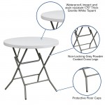 2.63-Foot Round Granite White Plastic Folding Table