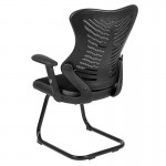 Designer Black Mesh Sled Base Side Reception Chair with Adjustable Arms