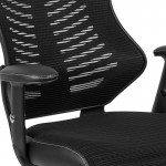 Designer Black Mesh Sled Base Side Reception Chair with Adjustable Arms