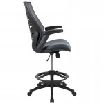 High Back Dark Gray Mesh Spine-Back Ergonomic Drafting Chair with Adjustable Foot Ring and Adjustable Flip-Up Arms