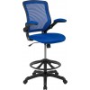 Mid-Back Blue Mesh Ergonomic Drafting Chair with Adjustable Foot Ring and Flip-Up Arms