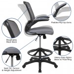 Mid-Back Dark Gray Mesh Ergonomic Drafting Chair with Adjustable Foot Ring and Flip-Up Arms