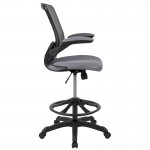 Mid-Back Dark Gray Mesh Ergonomic Drafting Chair with Adjustable Foot Ring and Flip-Up Arms