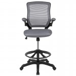 Mid-Back Dark Gray Mesh Ergonomic Drafting Chair with Adjustable Foot Ring and Flip-Up Arms