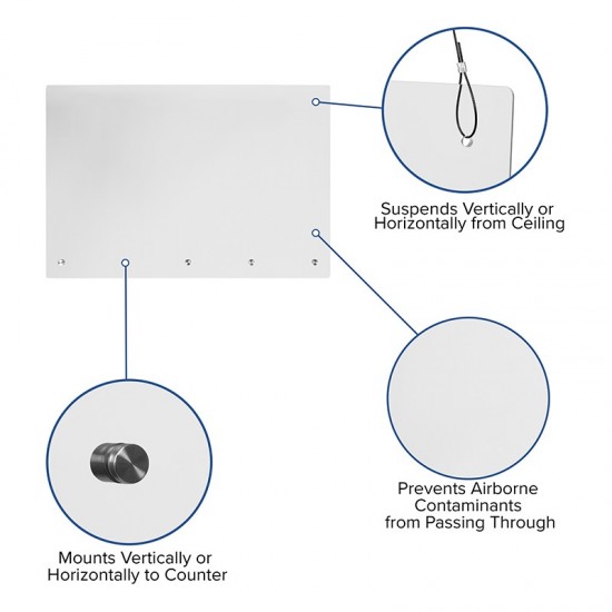 Acrylic Suspended Register Shield / Sneeze Guard, 24"H x 36"L - Hanging and Mounting Hardware Included