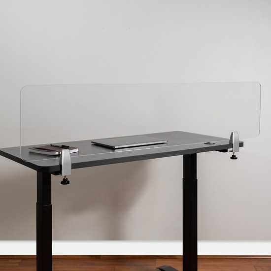 Clear Acrylic Desk Partition, 12"H x 55"L (Hardware Included)