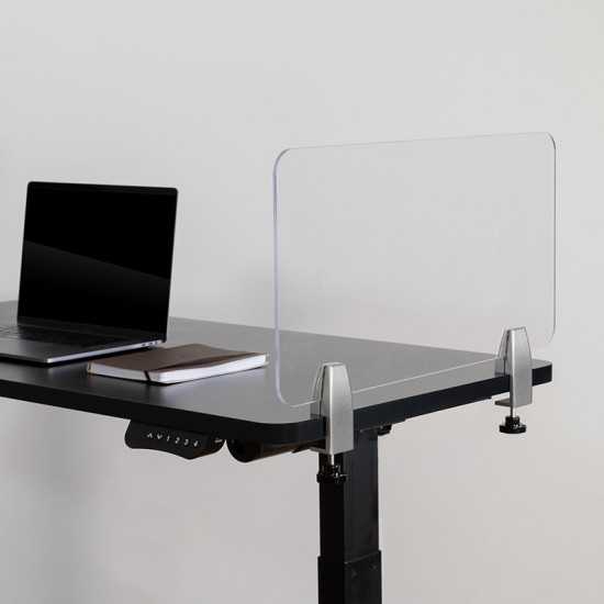 Clear Acrylic Desk Partition, 12"H x 23"L (Hardware Included)