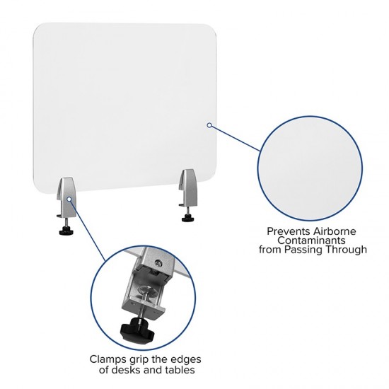 Clear Acrylic Desk Partition, 18"H x 23"L (Hardware Included)