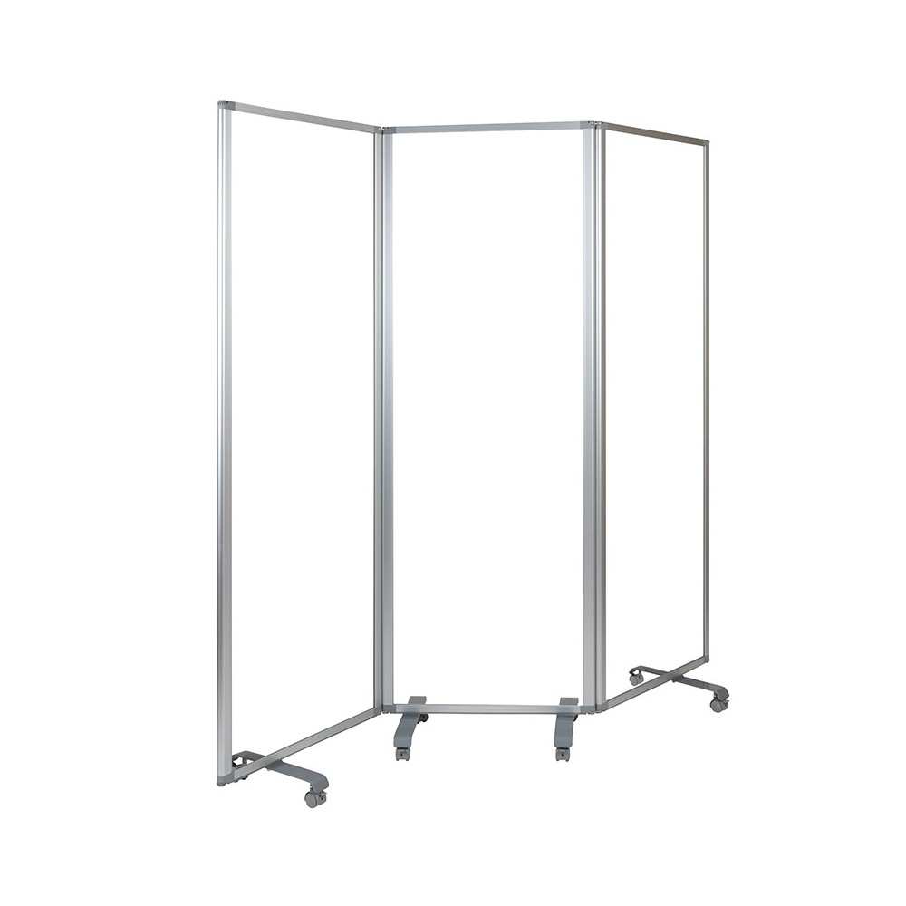 Transparent Acrylic Mobile Partition with Lockable Casters, 72"H x 24"L (3 Sections Included)