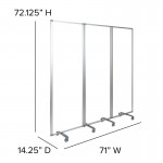 Transparent Acrylic Mobile Partition with Lockable Casters, 72"H x 24"L (3 Sections Included)