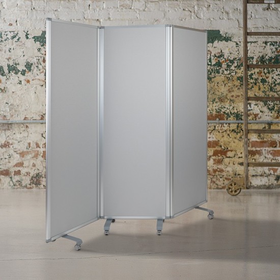 Double Sided Mobile Magnetic Whiteboard/Cloth Partition with Lockable Casters, 72"H x 24"W (3 sections included)