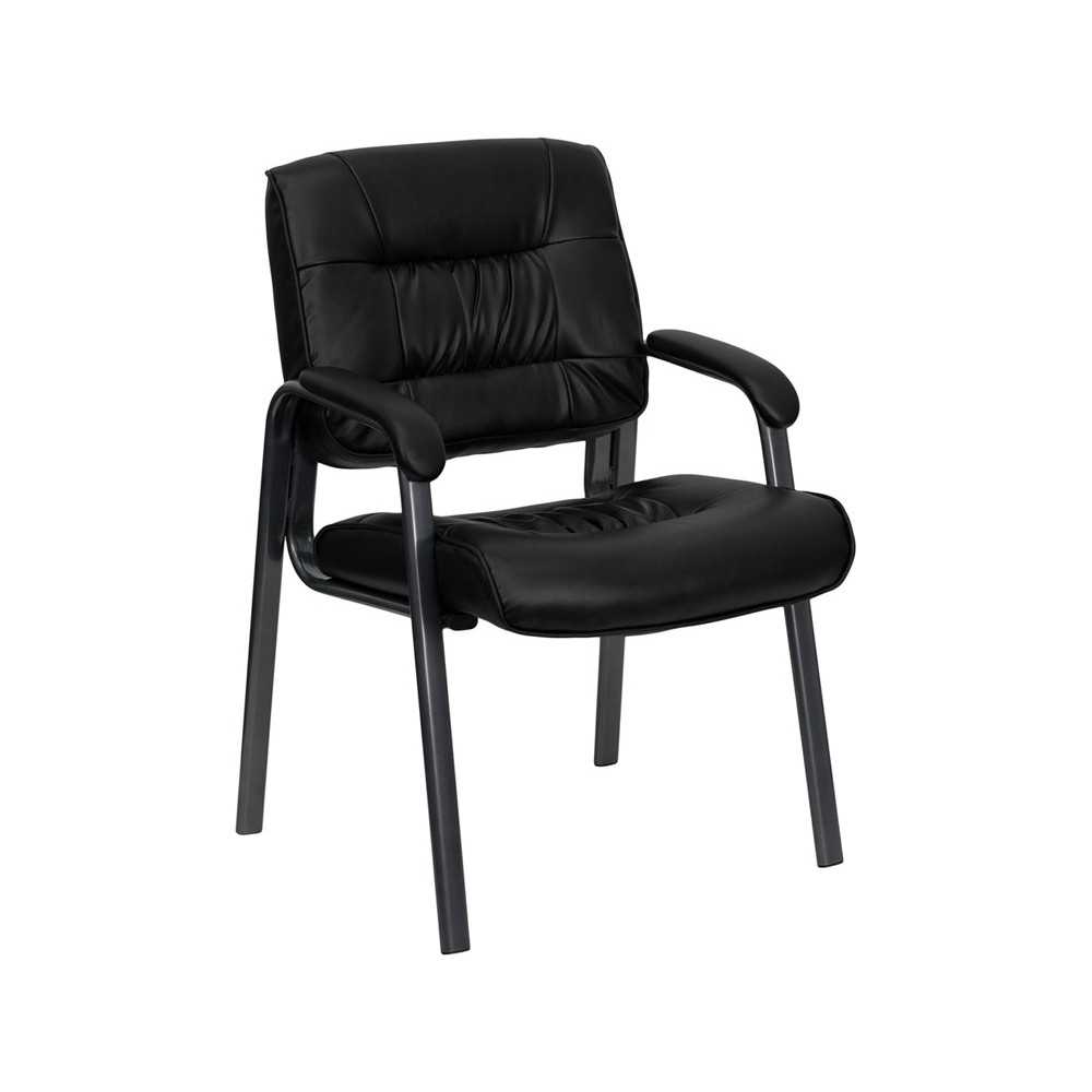 Black LeatherSoft Executive Side Reception Chair with Titanium Gray Powder Coated Frame