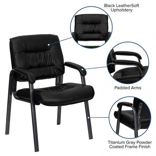 Black LeatherSoft Executive Side Reception Chair with Titanium Gray Powder Coated Frame