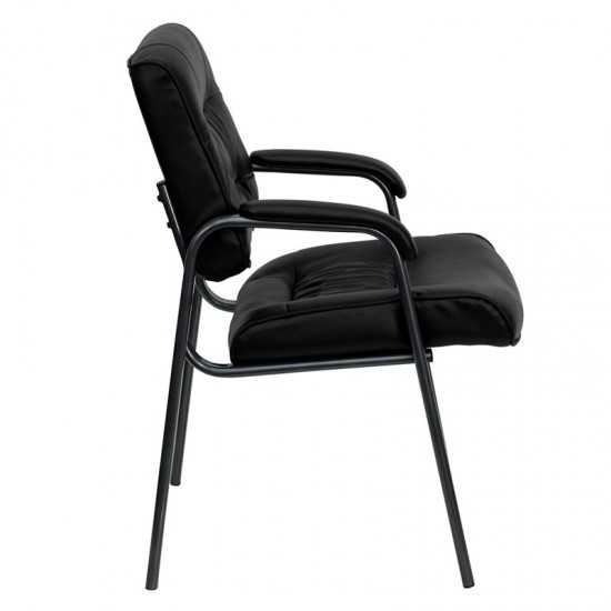 Black LeatherSoft Executive Side Reception Chair with Titanium Gray Powder Coated Frame