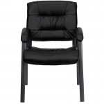 Black LeatherSoft Executive Side Reception Chair with Titanium Gray Powder Coated Frame