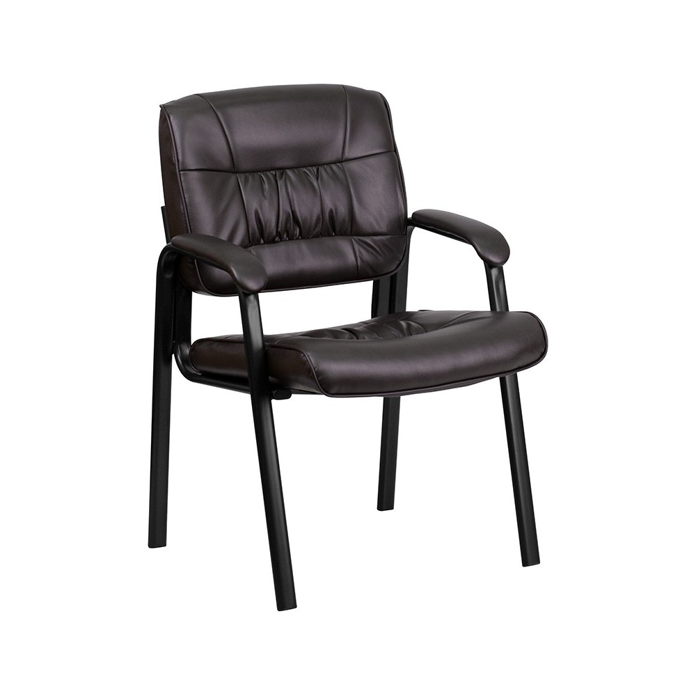Brown LeatherSoft Executive Side Reception Chair with Black Metal Frame Brown LeatherSoft Executive Side Reception Chair with Black Metal Frame