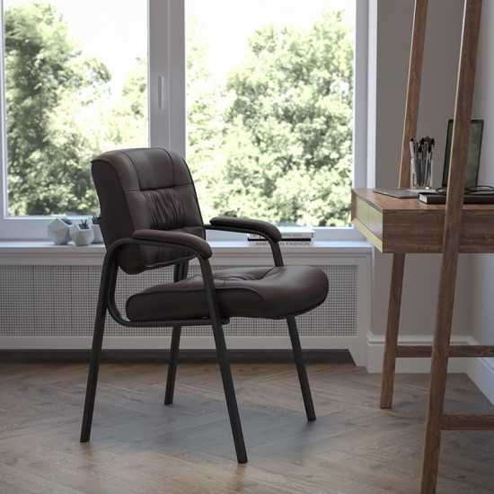 Brown LeatherSoft Executive Side Reception Chair with Black Metal Frame